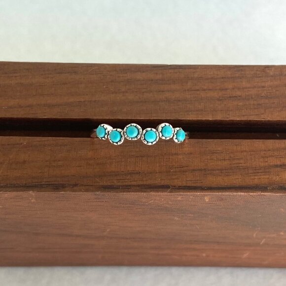 Sterling Silver 925 Dainty Minimalist Round Multi Turquoise Band Ring Sz 4.75 - Picture 7 of 16